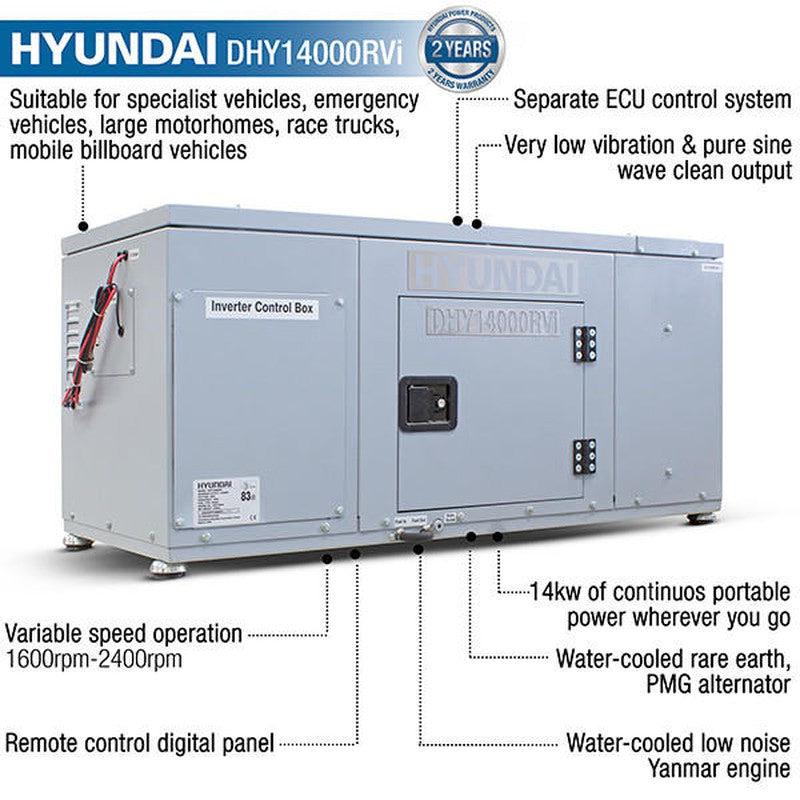 Hyundai DHY14000RVi Diesel Underslung Vehicle Mounted RVi Generator Pure Sine Wave Output Includes Fitting & Panel / 14kW