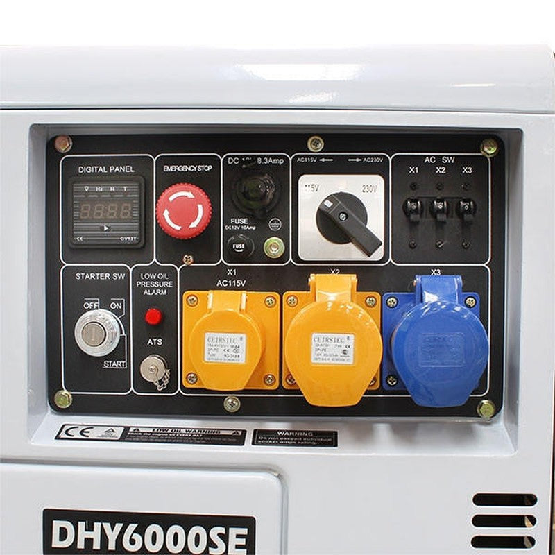 Hyundai DHY6000SE Diesel Generator Silent Standby Genset / 5.2kW / 6.5kVA / 3000rpm / 230v