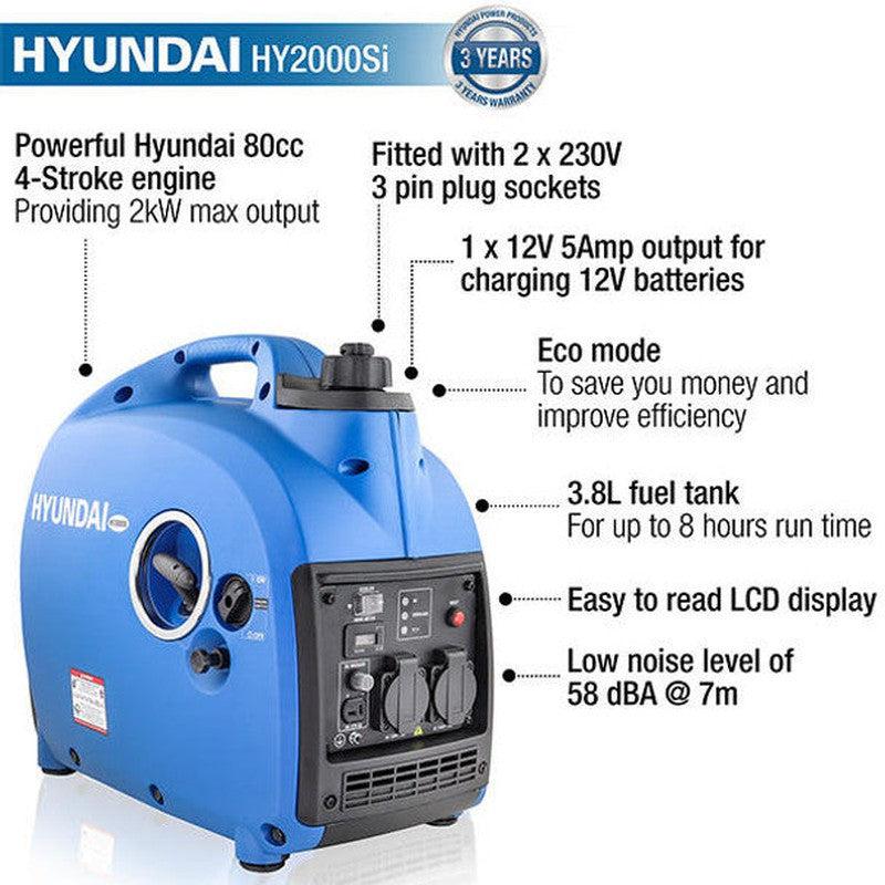 Hyundai HY2000Si Petrol Inverter Generator Portable Pure Sine Wave / 2000W / 2kW