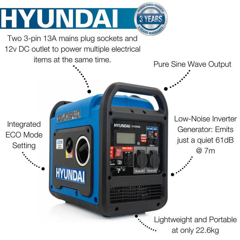 Hyundai HY2250SI Petrol Inverter Generator Portable Pure Sine Wave / 2200W / 2.2kW