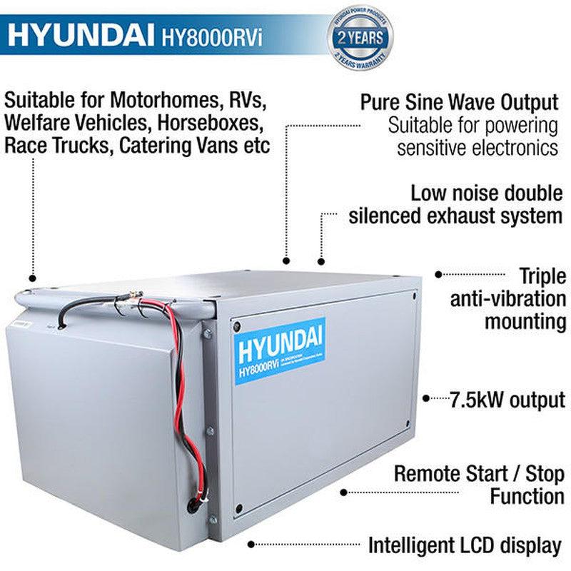 Hyundai HY8000RVi Petrol Underslung Vehicle Mounted RVi Generator Silent Pure Sine Wave Output Includes Fittings & Panel / 7.5kw