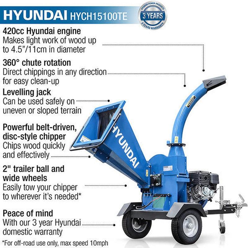 Hyundai HYCH15100TE Petrol Wood Chipper / 420cc / 110mm