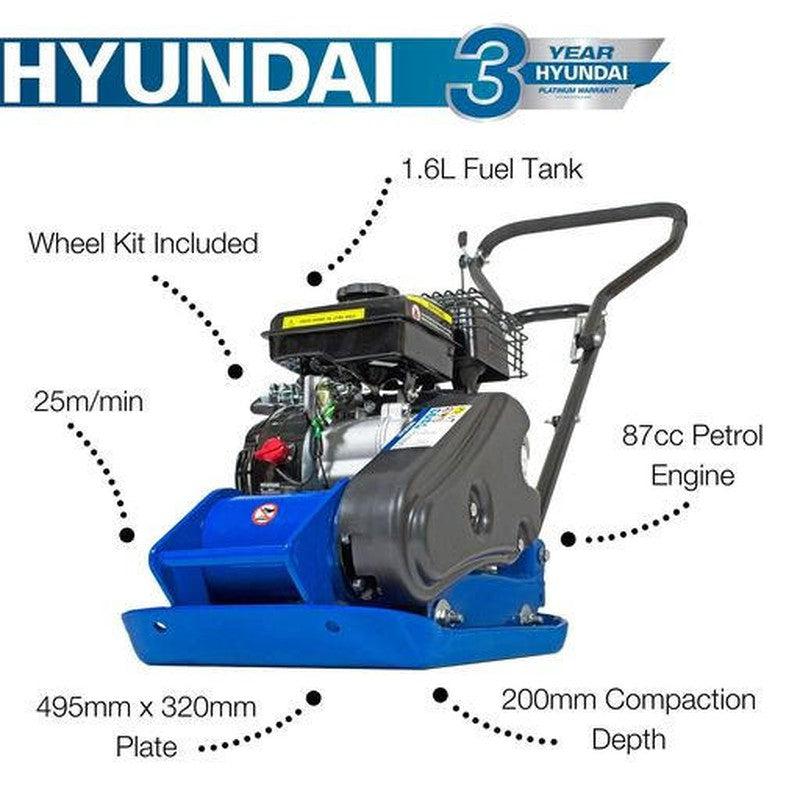 Hyundai HYCP5030 Petrol Wacker Plate Compactor With Wheel Kit and Paving Pad / 50kg / 32cm / 78.5cc