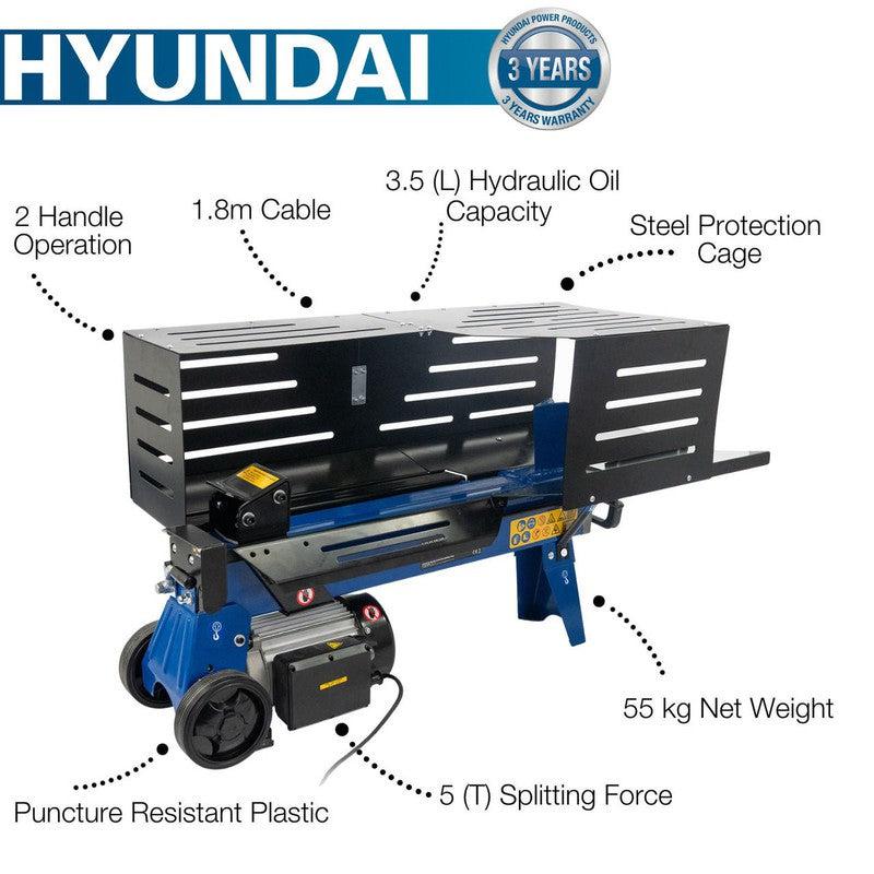 Hyundai HYLS5000HE Electric Log Splitter Horizontal with Hydraulic Ram / 5 TONNE / 520mm Length