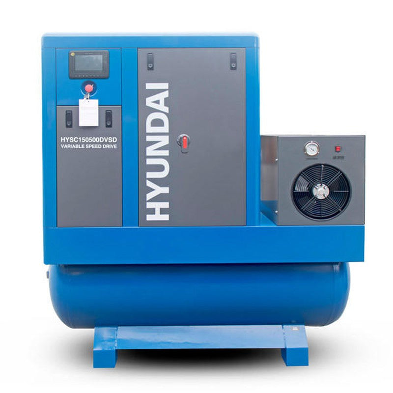 Hyundai HYSC150500DVSD Permanent Magnet Silent Screw Air Compressor with Dryer and Variable Speed Drive / 15hp / 500L