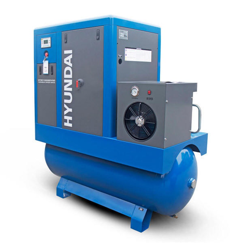 Hyundai HYSC150500DVSD Permanent Magnet Silent Screw Air Compressor with Dryer and Variable Speed Drive / 15hp / 500L