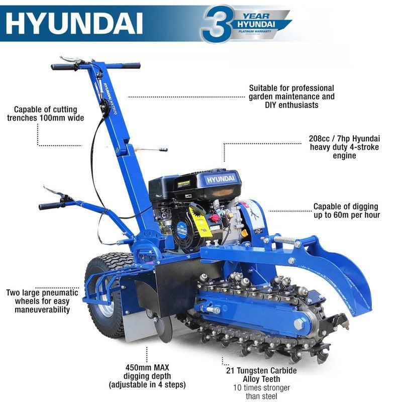 Hyundai HYTR70 Petrol Trencher Recoil Start / 210cc / 7hp / 450mm