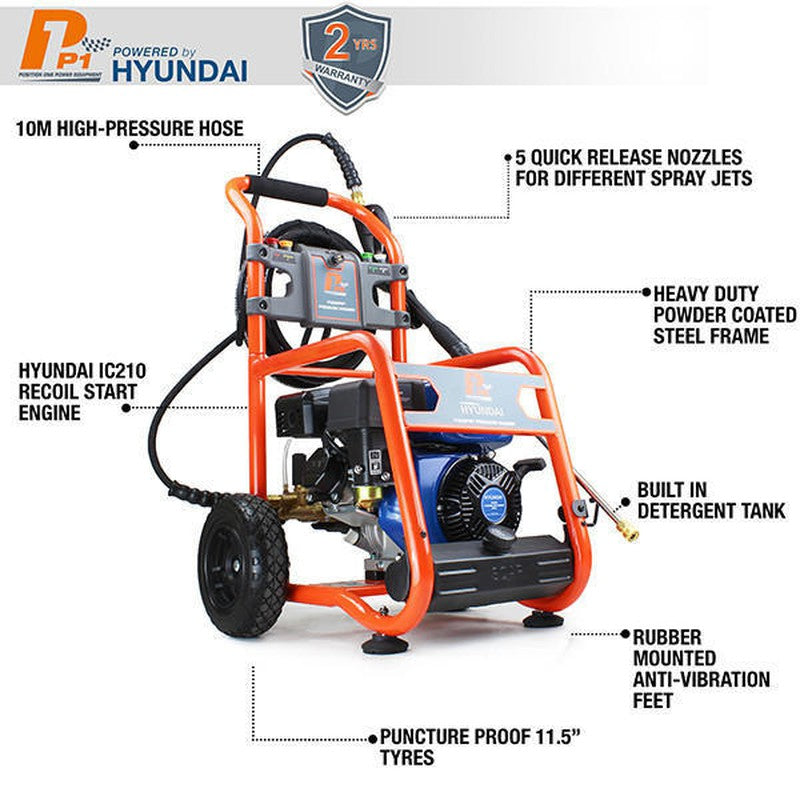 P1 Power Equipment P3200PWT+85.403.005 Commercial Petrol Pressure Washer With 18" Rotary Flat Surface Cleaner / 3200psi / 214bar / 212cc / 11L/min Flow Rate