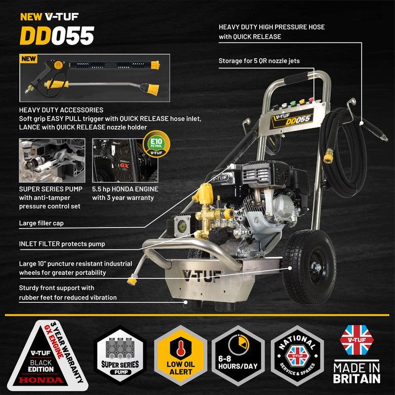 V-TUF DD055 Petrol Pressure Washer - Industrial Honda GX160 / 2060 PSI / 140 Bar / 792 LPH / 10M Hose