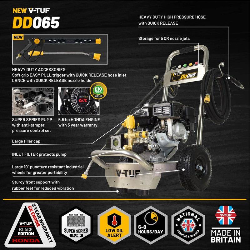 V-TUF DD065 Petrol Pressure Washer - Honda GX200 / 2300 PSI / 160 BAR / 792 LPH / 10M Hose