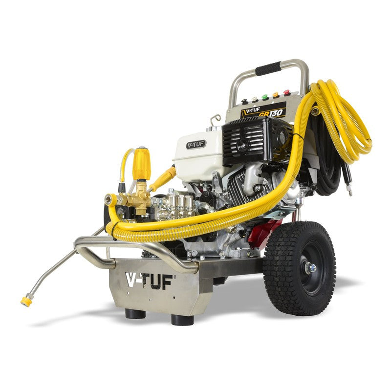 V-TUF GB130SSE Petrol Pressure Washer Stainless Steel - Industrial Honda GX390/ 250 BAR / 900 LPH / 10M Hose