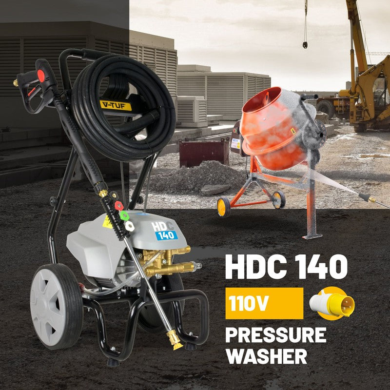 V-TUF HDC140-110 Electric Pressure Washer - 110v / 1750 PSI / 100 Bar / 480LPH / 10M Hose